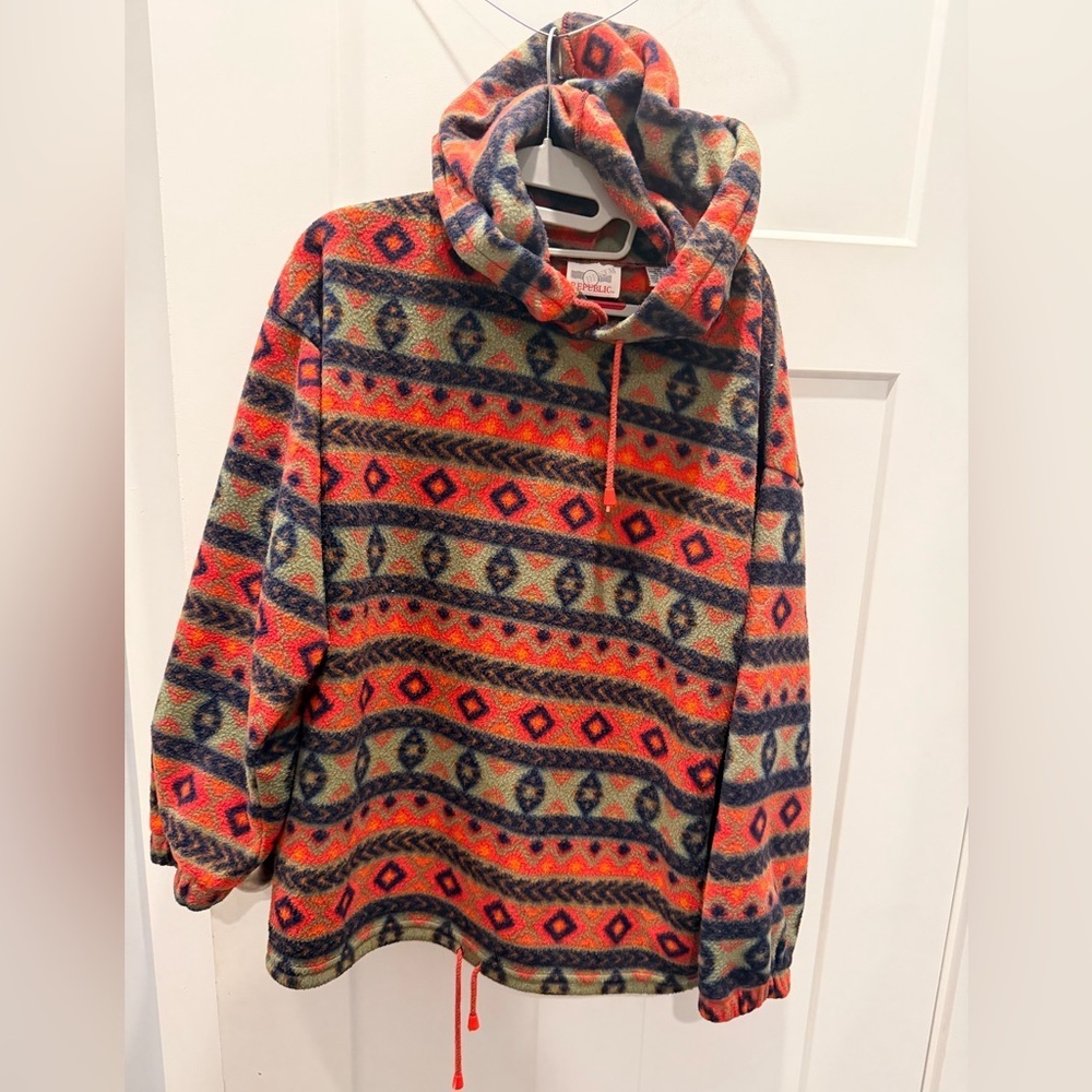 Republic Southwestern Aztec Fleece Pullover Hoodie Size L